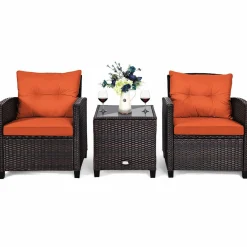 Tangkula 3 Pieces Patio PE Wicker Furniture Set with 4 Bonus Cushion Covers