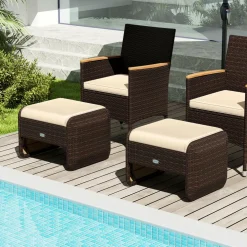 Tangkula 2 Pieces Patio PE Wicker Ottomans with Removable Cushions