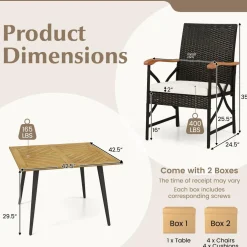 Tangkula 5 Pieces Patio PE Wicker Dining Set, Outdoor Dining Table and Chairs with Cushions