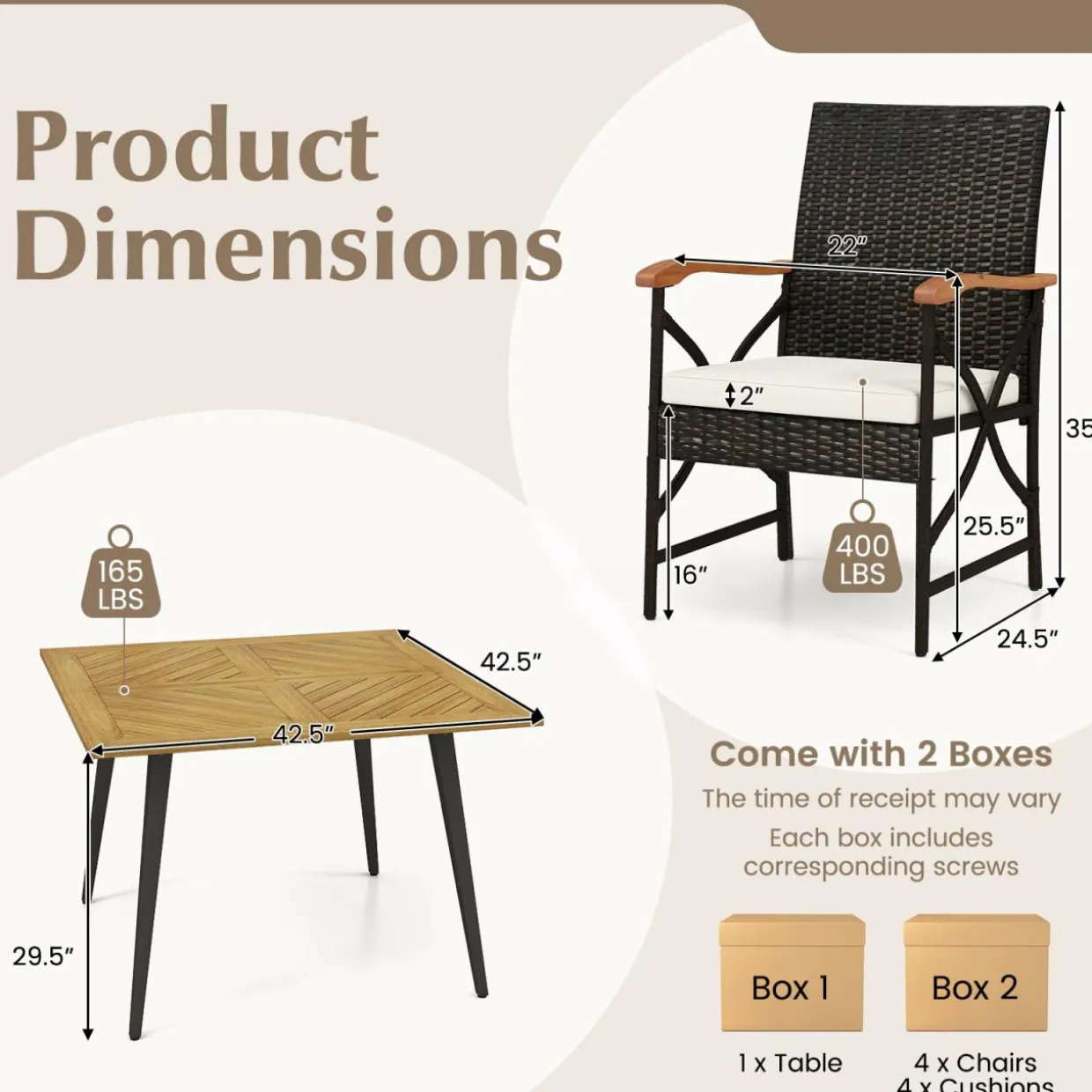 Tangkula 5 Pieces Patio PE Wicker Dining Set, Outdoor Dining Table and Chairs with Cushions
