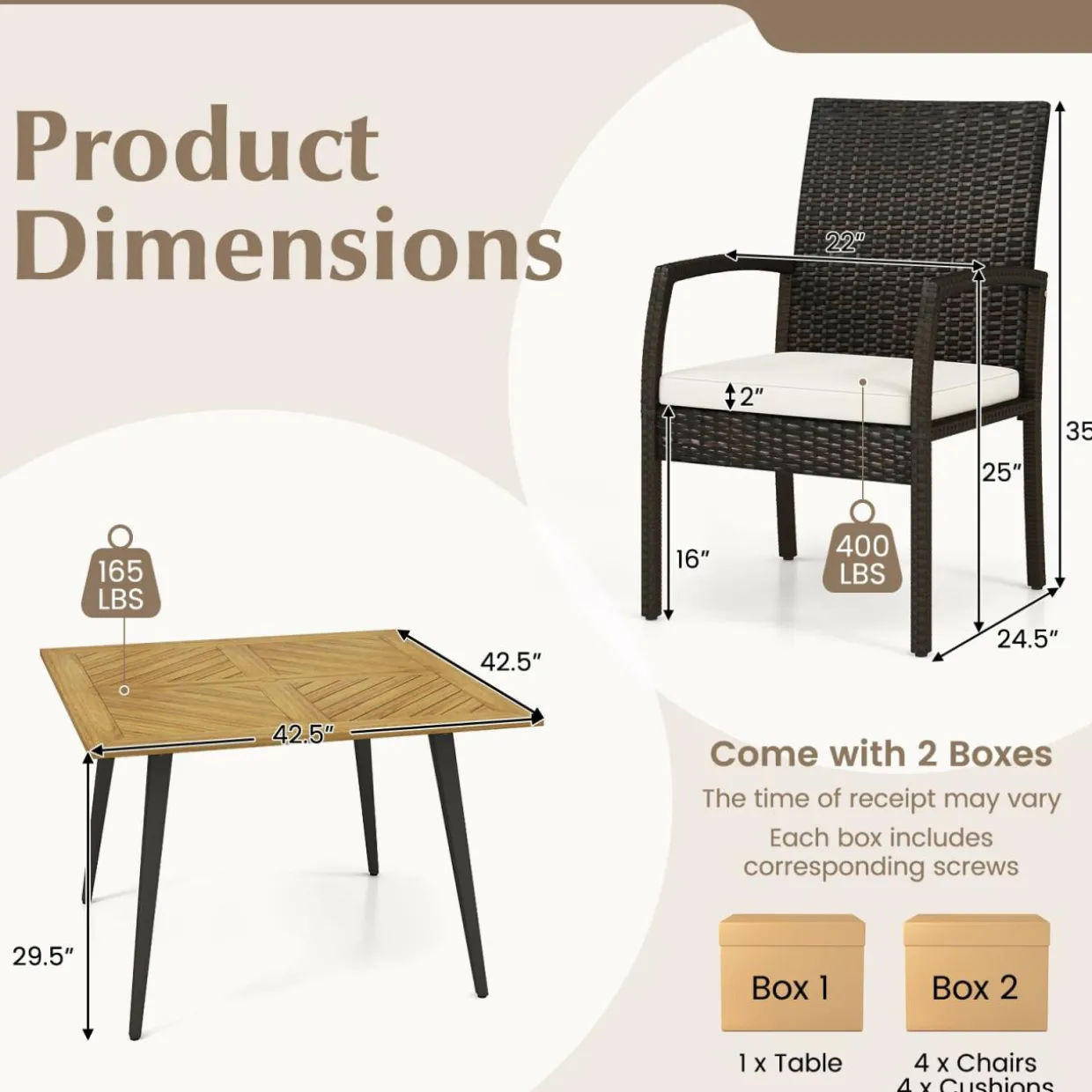 Tangkula 5 Pieces Patio PE Wicker Dining Set, Outdoor Dining Table and Chairs with Cushions
