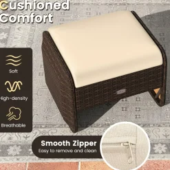 Tangkula 2 Pieces Patio PE Wicker Ottomans with Removable Cushions