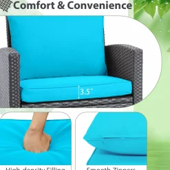 Tangkula 3 Pieces Patio PE Wicker Furniture Set with 4 Bonus Cushion Covers