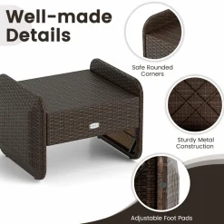 Tangkula 2 Pieces Patio PE Wicker Ottomans with Removable Cushions
