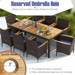 Tangkula 9 Pieces Patio PE Wicker Dining Set