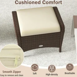 Tangkula 2 Pieces Patio PE Wicker Ottomans with Removable Cushions