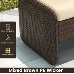 Tangkula 2 Pieces Patio PE Wicker Ottomans with Removable Cushions