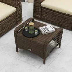 Tangkula 2 Pieces Patio PE Wicker Ottomans with Removable Cushions