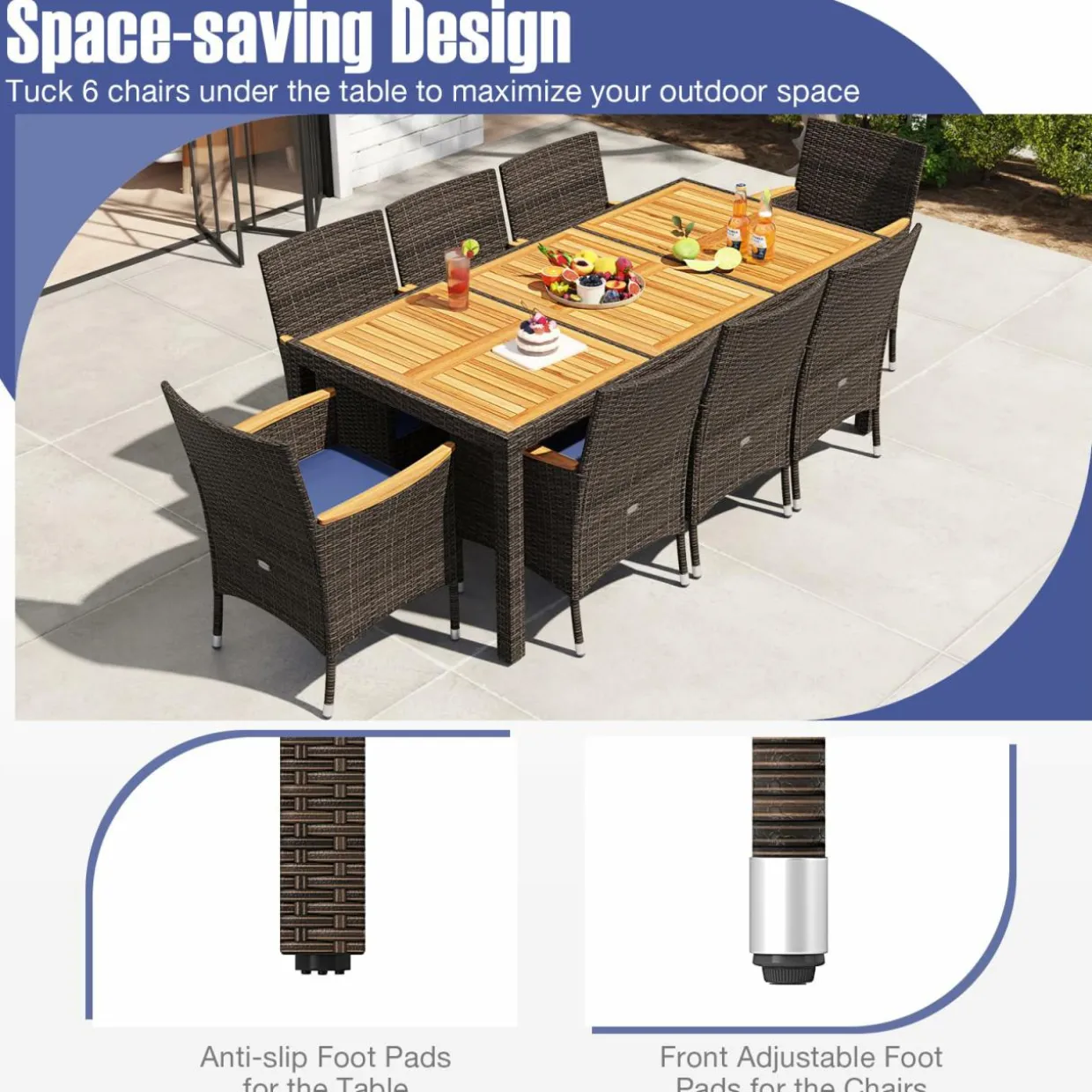 Tangkula 9 Pieces Patio PE Wicker Dining Set