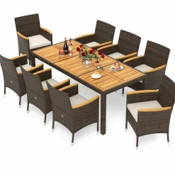 Tangkula 9 Pieces Patio PE Wicker Dining Set