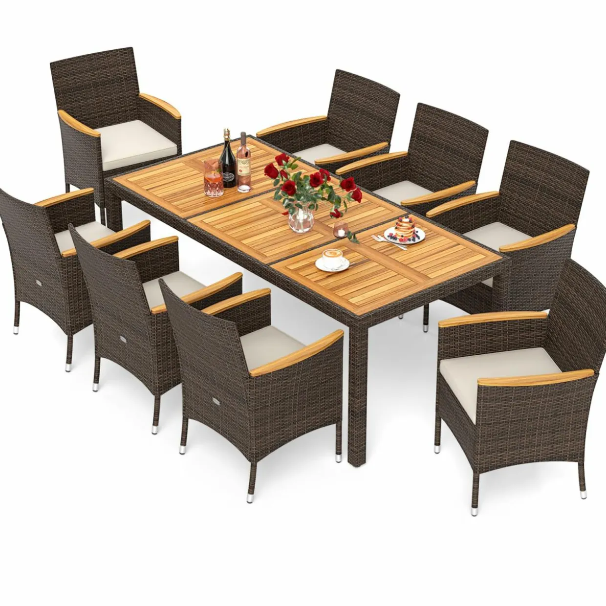 Tangkula 9 Pieces Patio PE Wicker Dining Set