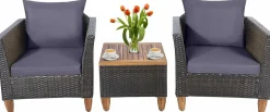 Tangkula 3 Pieces Patio Porch Furniture Set, PE Rattan Wicker Chair Conversation Set with Cushions and Storage Table