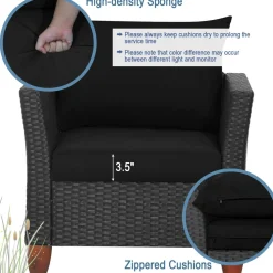 Tangkula 3 Pieces Patio Porch Furniture Set, PE Rattan Wicker Chair Conversation Set with Cushions and Storage Table