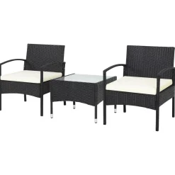 Tangkula 3 Pieces Patio Rattan Conversation Set