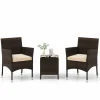 Tangkula 3 Pieces Patio Rattan Furniture Set, Outdoor Conversation Set with PE Wicker Armchairs