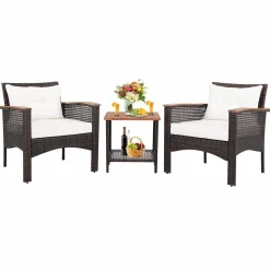 Tangkula 3 Pieces Patio Rattan Sofa Set