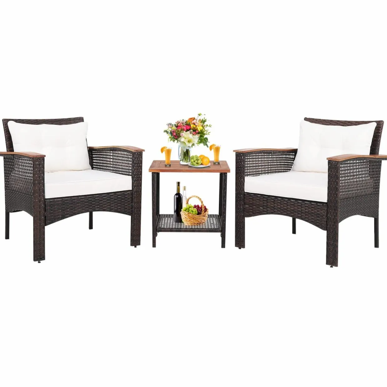 Tangkula 3 Pieces Patio Rattan Sofa Set
