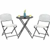 Tangkula 3 Pieces Patio Rattan Bistro Set, Outdoor Folding Dining Furniture Set with Round Dining Table and 2 Chairs