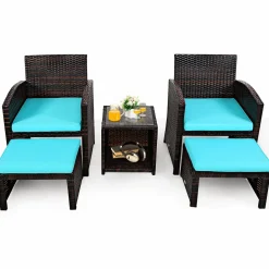 Tangkula 5 Pieces Patio Rattan Furniture Set, Outdoor Conversation Set