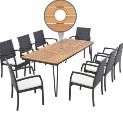 Tangkula 9 Pieces Patio Rattan Dining Set with Acacia Wood Table