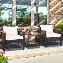 Tangkula 3 Pieces Patio Rattan Sofa Set