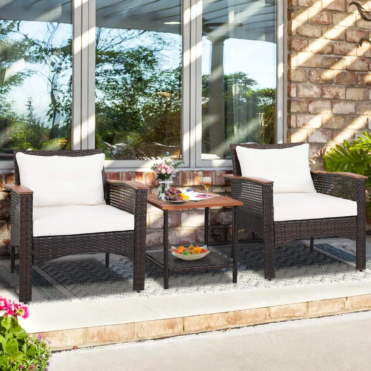 Tangkula 3 Pieces Patio Rattan Sofa Set