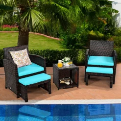 Tangkula 5 Pieces Patio Rattan Furniture Set, Outdoor Conversation Set