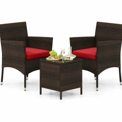 Tangkula 3 Pieces Patio Rattan Furniture Set, Outdoor Conversation Set with PE Wicker Armchairs