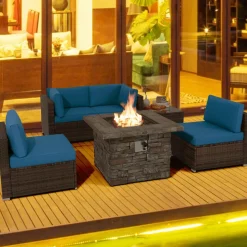 Tangkula 6 Pieces Patio Rattan Sofa Set, Patiojoy Outdoor Wicker Set w/ 34.5