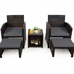 Tangkula 5 Pieces Patio Rattan Furniture Set, Outdoor Conversation Set