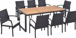 Tangkula 9 Pieces Patio Rattan Dining Set with Acacia Wood Table, Outdoor Table and Chairs Set with Cushions