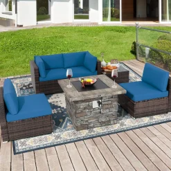 Tangkula 6 Pieces Patio Rattan Sofa Set, Patiojoy Outdoor Wicker Set w/ 34.5