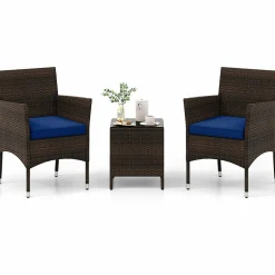 Tangkula 3 Pieces Patio Rattan Furniture Set, Outdoor Conversation Set with PE Wicker Armchairs