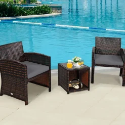 Tangkula 5 Pieces Patio Rattan Furniture Set, Outdoor Conversation Set