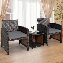 Tangkula 5 Pieces Patio Rattan Furniture Set, Outdoor Conversation Set
