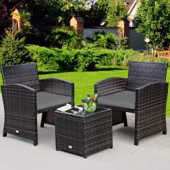 Tangkula 5 Pieces Patio Rattan Furniture Set, Outdoor Conversation Set