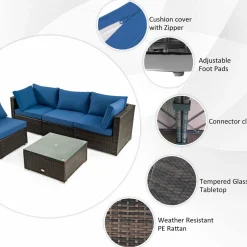 Tangkula 6 Pieces Patio Rattan Sofa Set, Patiojoy Outdoor Wicker Set w/ 34.5