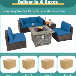 Tangkula 6 Pieces Patio Rattan Sofa Set, Patiojoy Outdoor Wicker Set w/ 34.5