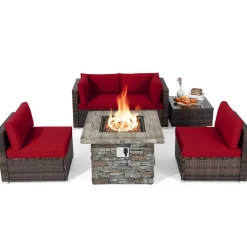 Tangkula 6 Pieces Patio Rattan Sofa Set, Patiojoy Outdoor Wicker Set w/ 34.5