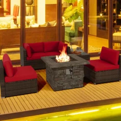 Tangkula 6 Pieces Patio Rattan Sofa Set, Patiojoy Outdoor Wicker Set w/ 34.5