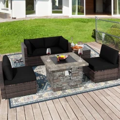 Tangkula 6 Pieces Patio Rattan Sofa Set, Patiojoy Outdoor Wicker Set w/ 34.5