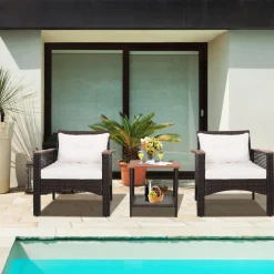 Tangkula 3 Pieces Patio Rattan Sofa Set