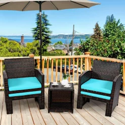Tangkula 5 Pieces Patio Rattan Furniture Set, Outdoor Conversation Set