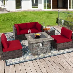 Tangkula 6 Pieces Patio Rattan Sofa Set, Patiojoy Outdoor Wicker Set w/ 34.5