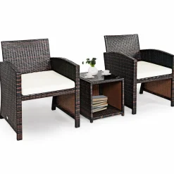 Tangkula 5 Pieces Patio Rattan Furniture Set, Outdoor Conversation Set