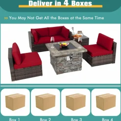 Tangkula 6 Pieces Patio Rattan Sofa Set, Patiojoy Outdoor Wicker Set w/ 34.5