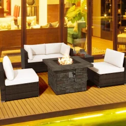 Tangkula 6 Pieces Patio Rattan Sofa Set, Patiojoy Outdoor Wicker Set w/ 34.5