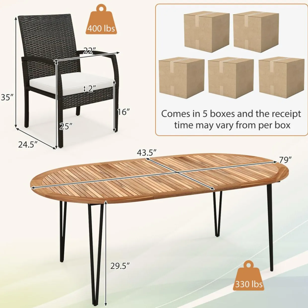 Tangkula 9 Pieces Patio Rattan Dining Set, Outdoor Oval Acacia Wood Dining Table and 8 Patio Wicker Armchairs Set with Umbrella Hole