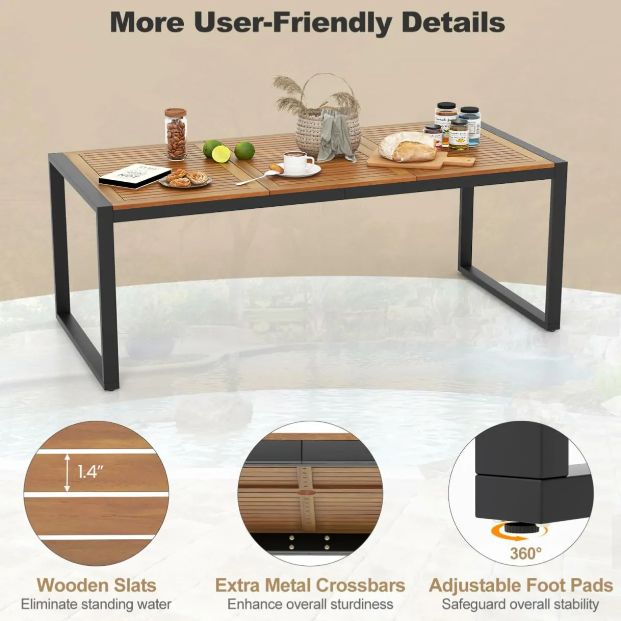 Tangkula 9 Pieces Patio Rattan Dining Set with Acacia Wood Table, Outdoor Table and Chairs Set with Cushions