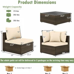 Tangkula 7 Pieces Patio Rattan Furniture Set, Patiojoy Outdoor Conversation Set with Cushions and Tempered Glass Coffee Table